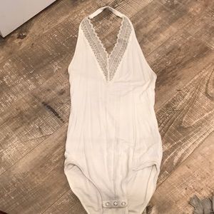White deep v-neck bodysuit